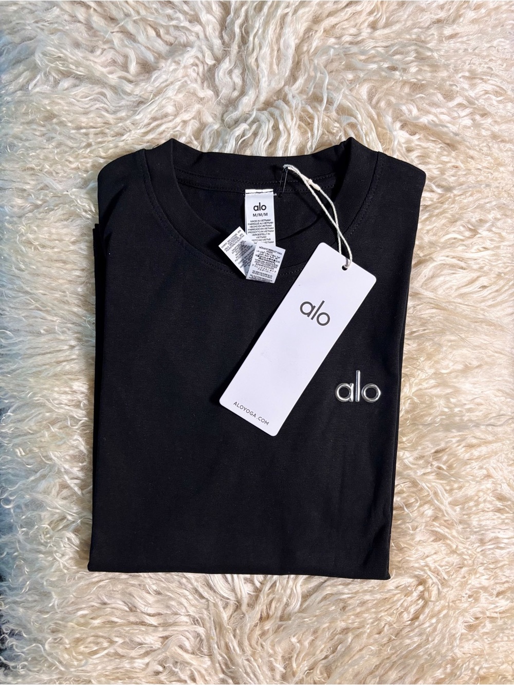 ALO Yoga Black Short Sleeve Crew with Embroidered Logo